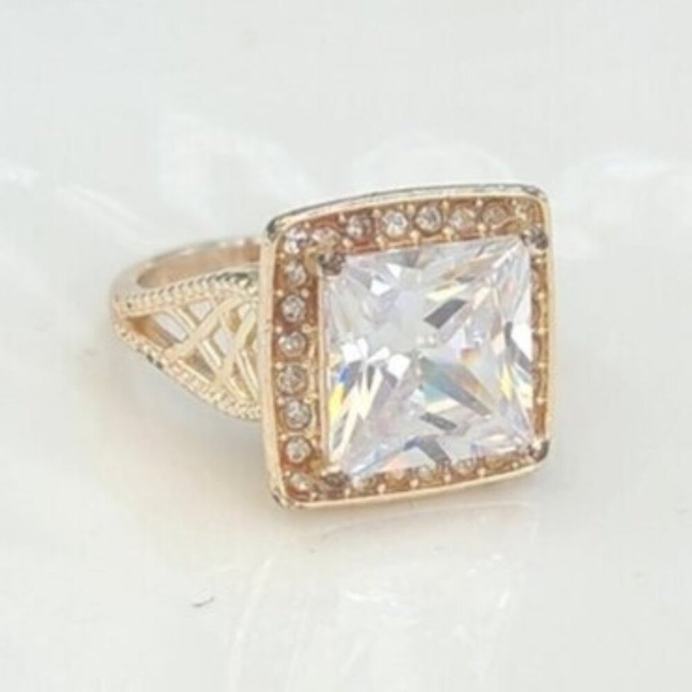 Vintage Square Princess Cut CZ Crystal Sterling Silver Cocktail Statement Ring 6